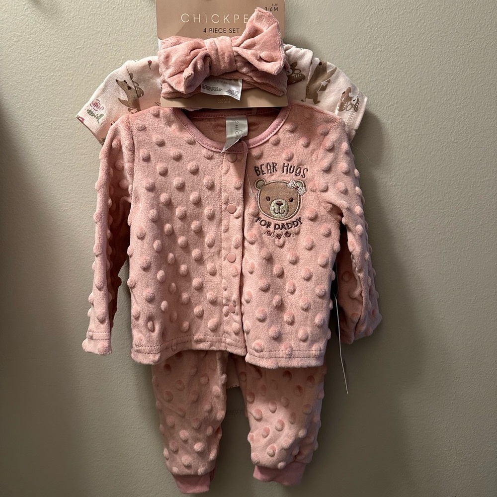 4 Piece Chickpea Pink Bear Hugs Set (3-6 months)